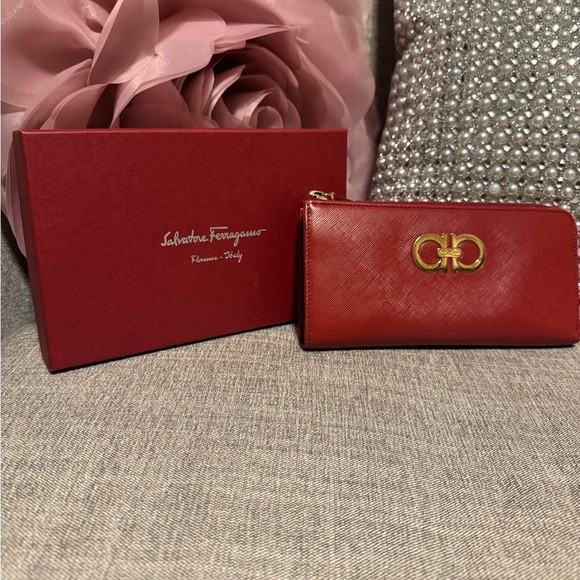 Salvatore Ferragamo Red Wallet with Gold Accent